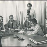 Assinatura de convênios do Inamps com os Hospitais de Pedralva e Natércia. Dr. José Elias Lasmar, Deputado Christovam Chiaradia, Superintentendente Regional do Inamps Dr. José Luiz de Vasconcelos Barros, Deputado Euclides Cintra e Dr. Luiz de Natércia – agosto/1981.